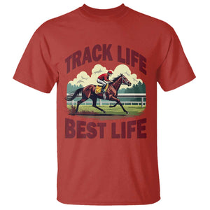 Track Life Best Life Horse Racing Enthusiast T Shirt Retro Jockey and Racehorse Trackside Southern Equestrian TS02 Red Print Your Wear
