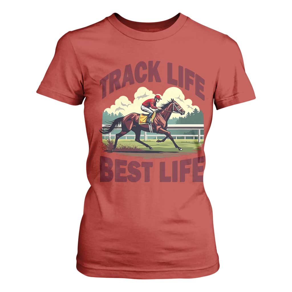 Track Life Best Life Horse Racing Enthusiast T Shirt For Women Retro Jockey and Racehorse Trackside Southern Equestrian TS02 Red Print Your Wear