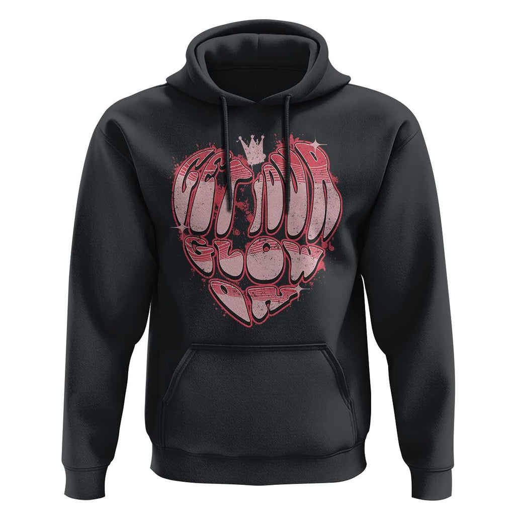 Retro 70s 80s Hoodie Get Your Glow On GLow Party Retro 70s 80s Graffiti Heart Shape TS02 Black Print Your Wear