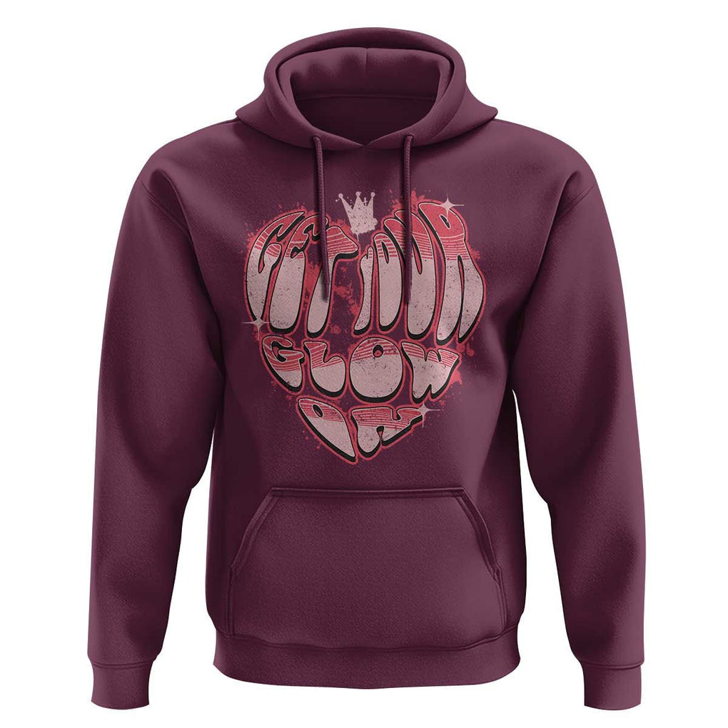 Retro 70s 80s Hoodie Get Your Glow On GLow Party Retro 70s 80s Graffiti Heart Shape TS02 Maroon Print Your Wear