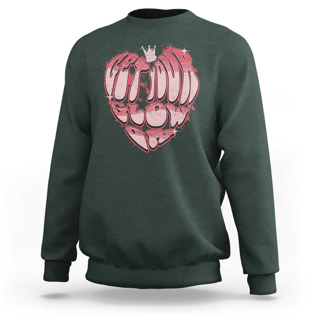 Retro 70s 80s Sweatshirt Get Your Glow On GLow Party Retro 70s 80s Graffiti Heart Shape TS02 Dark Forest Green Print Your Wear