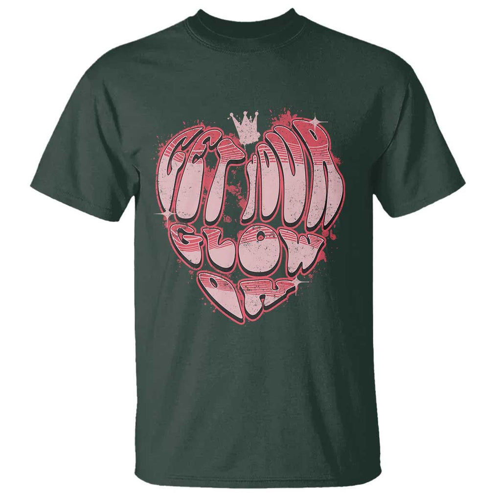 Retro 70s 80s T Shirt Get Your Glow On GLow Party Retro 70s 80s Graffiti Heart Shape TS02 Dark Forest Green Print Your Wear