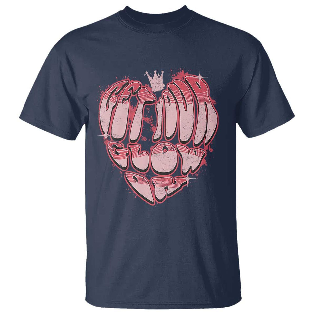 Retro 70s 80s T Shirt Get Your Glow On GLow Party Retro 70s 80s Graffiti Heart Shape TS02 Navy Print Your Wear