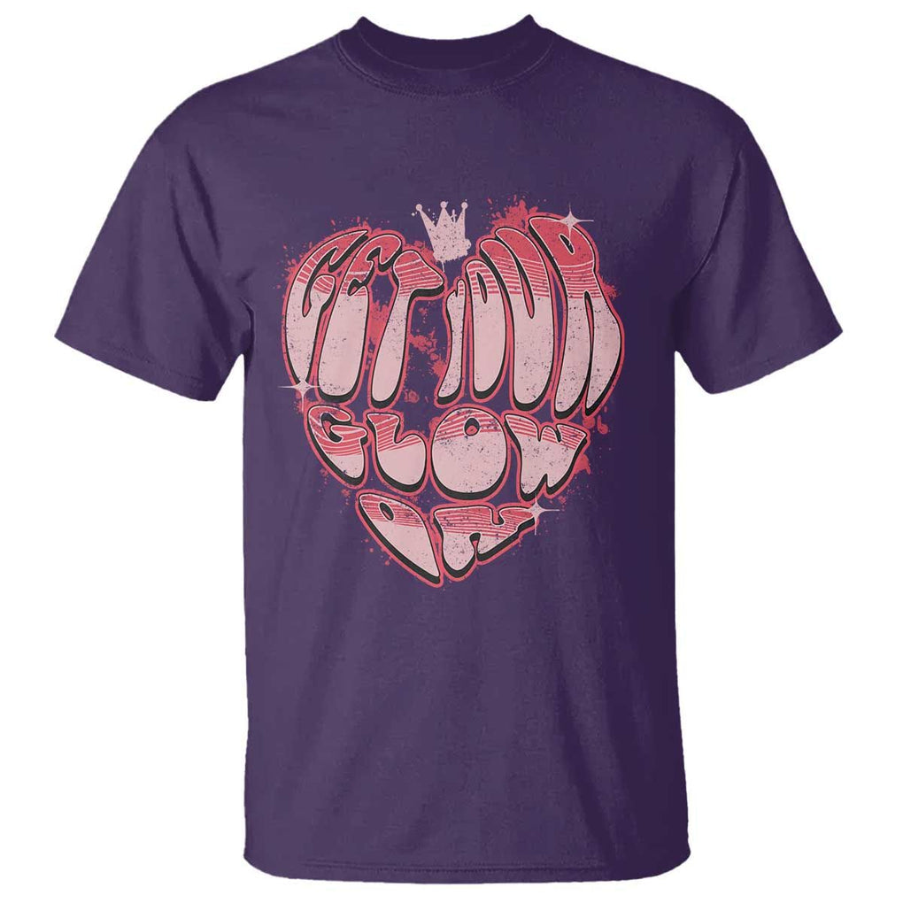 Retro 70s 80s T Shirt Get Your Glow On GLow Party Retro 70s 80s Graffiti Heart Shape TS02 Purple Print Your Wear