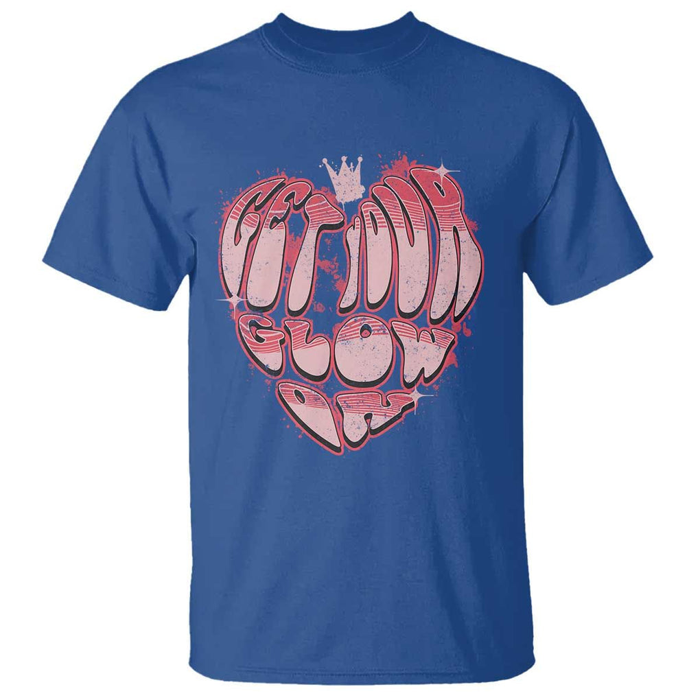 Retro 70s 80s T Shirt Get Your Glow On GLow Party Retro 70s 80s Graffiti Heart Shape TS02 Royal Blue Print Your Wear