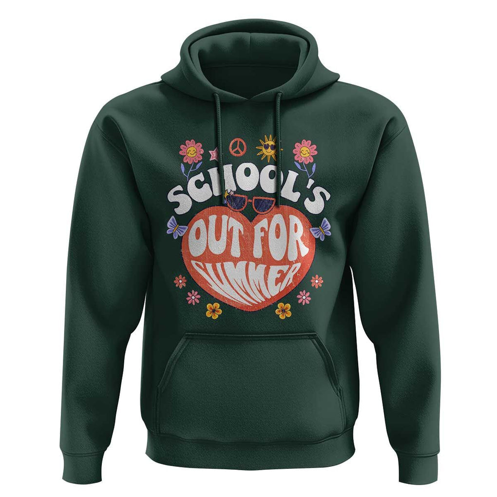 Summer Break Hoodie Retro Last Day of School's Out For Summer Teacher Boys Girls TS02 Dark Forest Green Print Your Wear