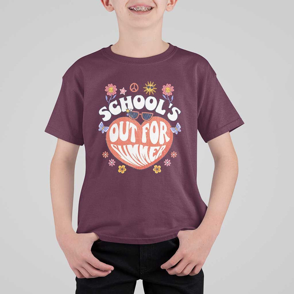 Summer Break T Shirt For Kid Retro Last Day of School's Out For Summer Teacher Boys Girls TS02 Maroon Print Your Wear