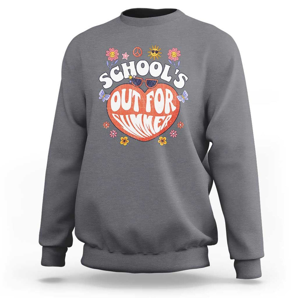 Summer Break Sweatshirt Retro Last Day of School's Out For Summer Teacher Boys Girls TS02 Charcoal Print Your Wear