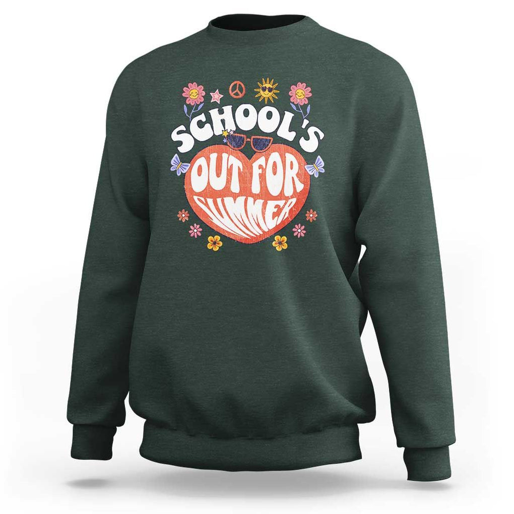 Summer Break Sweatshirt Retro Last Day of School's Out For Summer Teacher Boys Girls TS02 Dark Forest Green Print Your Wear