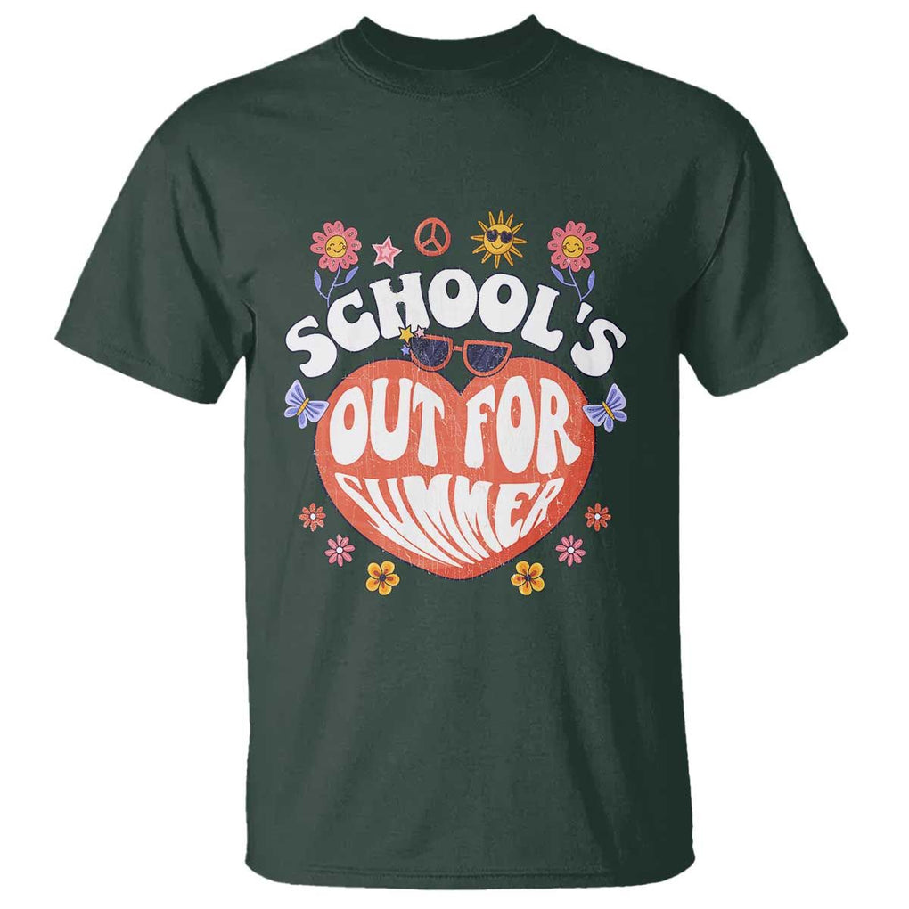 Summer Break T Shirt Retro Last Day of School's Out For Summer Teacher Boys Girls TS02 Dark Forest Green Print Your Wear