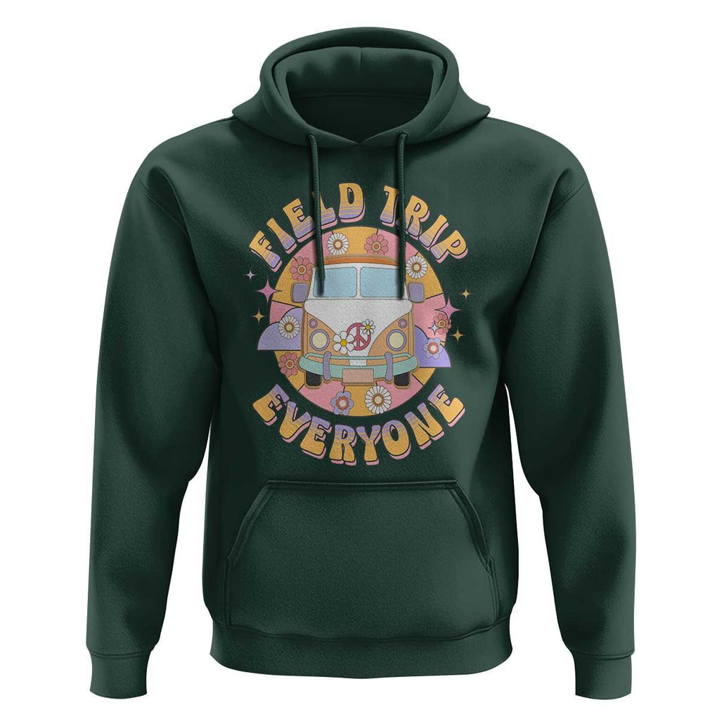 Summer Break Hoodie Field School Trip Anyone Groovy School Bus Driver Hippie Bus TS02 Dark Forest Green Print Your Wear