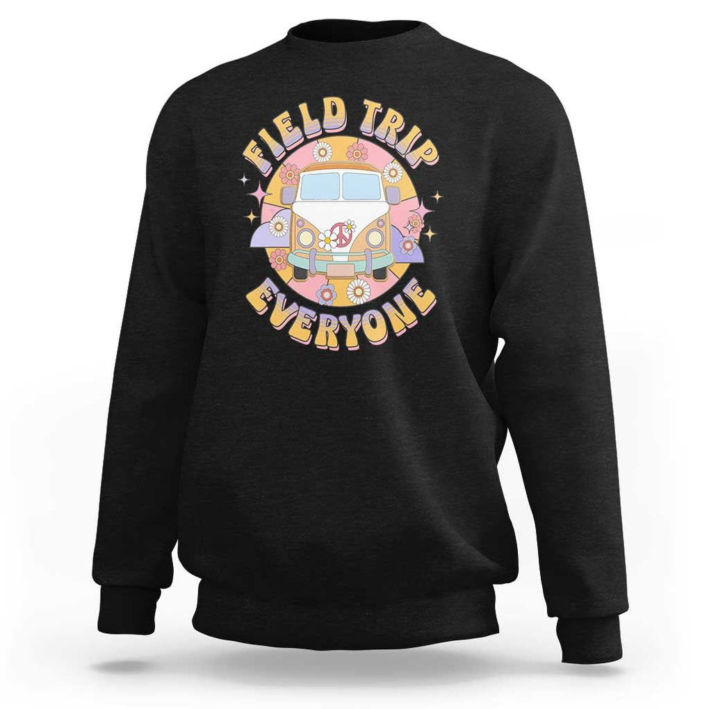 Summer Break Sweatshirt Field School Trip Anyone Groovy School Bus Driver Hippie Bus TS02 Black Print Your Wear