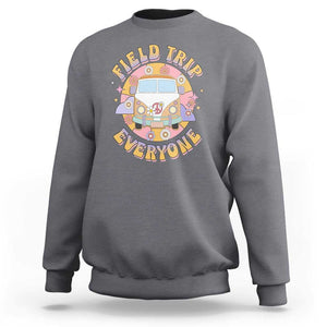 Summer Break Sweatshirt Field School Trip Anyone Groovy School Bus Driver Hippie Bus TS02 Charcoal Print Your Wear