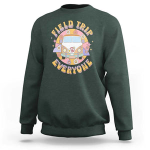 Summer Break Sweatshirt Field School Trip Anyone Groovy School Bus Driver Hippie Bus TS02 Dark Forest Green Print Your Wear