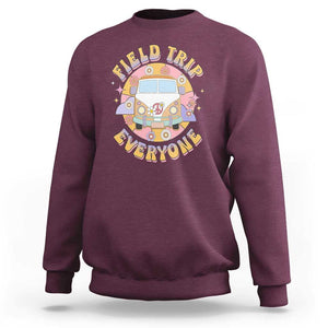 Summer Break Sweatshirt Field School Trip Anyone Groovy School Bus Driver Hippie Bus TS02 Maroon Print Your Wear