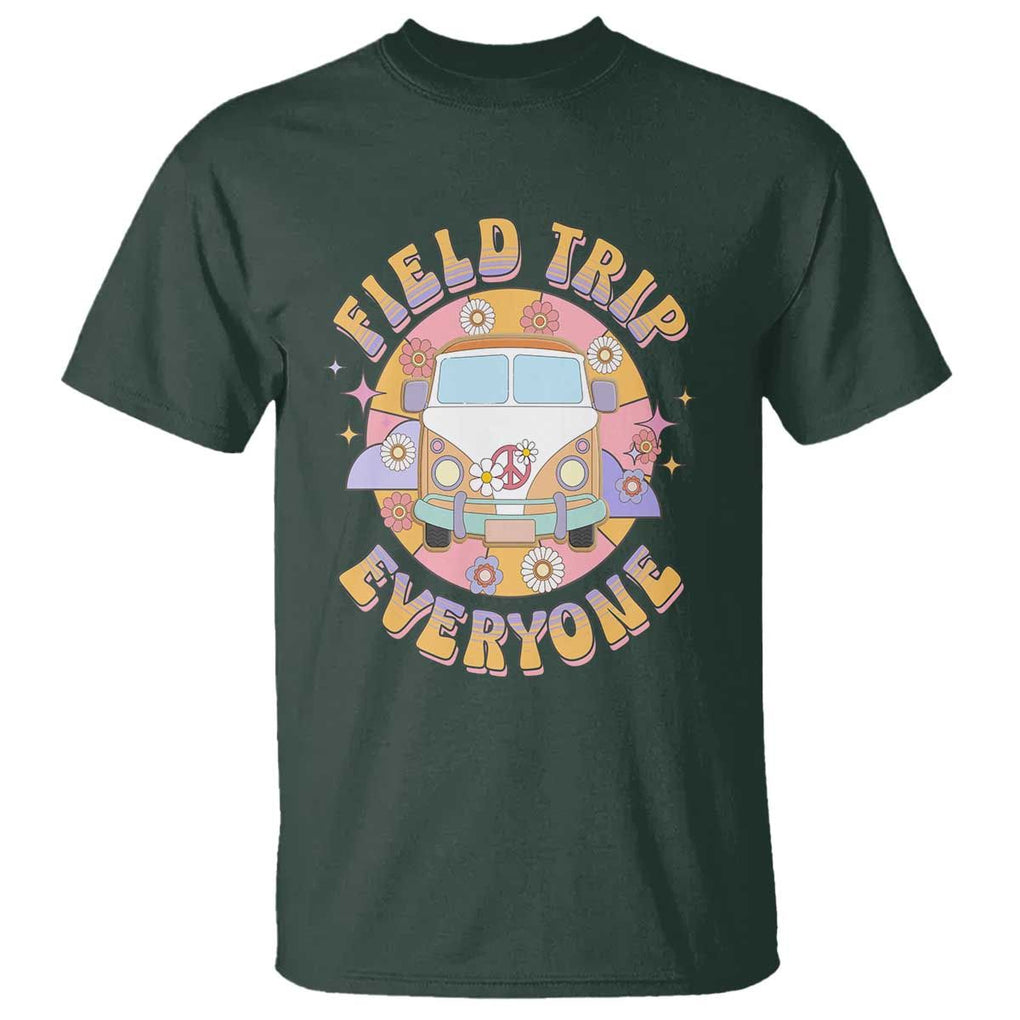 Summer Break T Shirt Field School Trip Anyone Groovy School Bus Driver Hippie Bus TS02 Dark Forest Green Print Your Wear