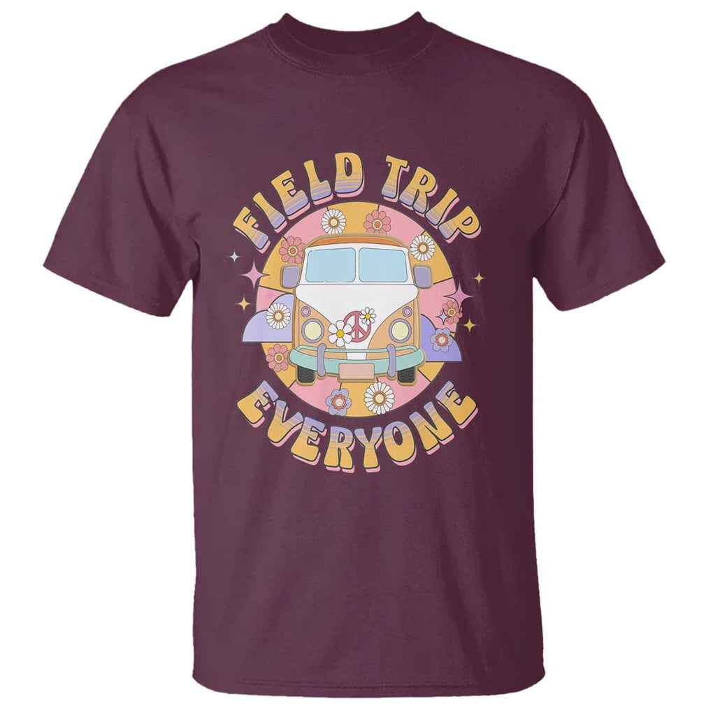 Summer Break T Shirt Field School Trip Anyone Groovy School Bus Driver Hippie Bus TS02 Maroon Print Your Wear