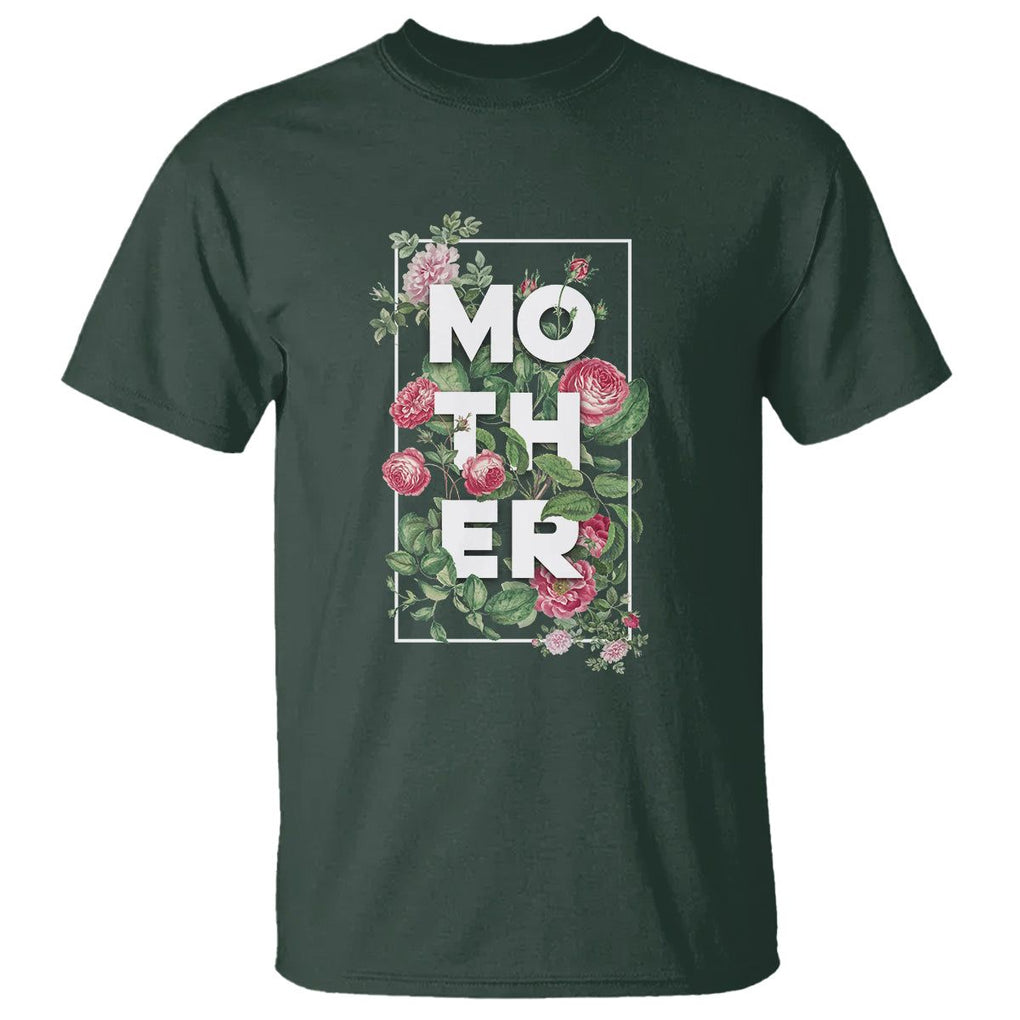 Floral Mom T Shirt Mother Flowers Carnations Mother's Day Gifts TS02 Dark Forest Green Printyourwear