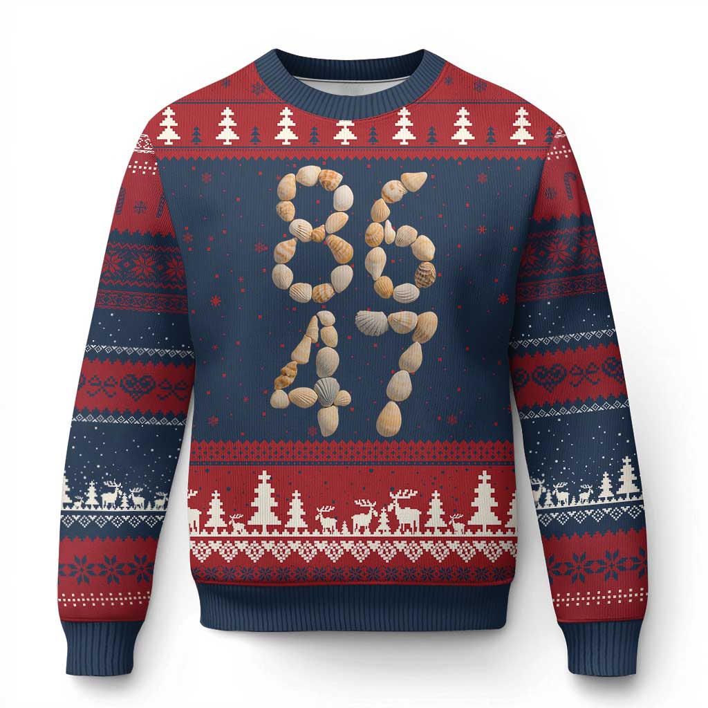 86 47 Seashell Subtle Summer Coastal Graphic Ugly Christmas Sweater Viral Beach Walk Political Satire TS02 Navy Red Print Your Wear