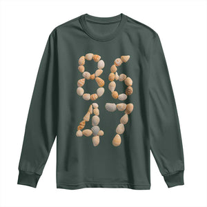 86 47 Seashell Subtle Summer Coastal Graphic Long Sleeve Shirt Viral Beach Walk Political Satire TS02 Dark Forest Green Print Your Wear