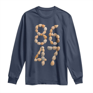 86 47 Seashell Subtle Summer Coastal Graphic Long Sleeve Shirt Viral Beach Walk Political Satire TS02 Navy Print Your Wear