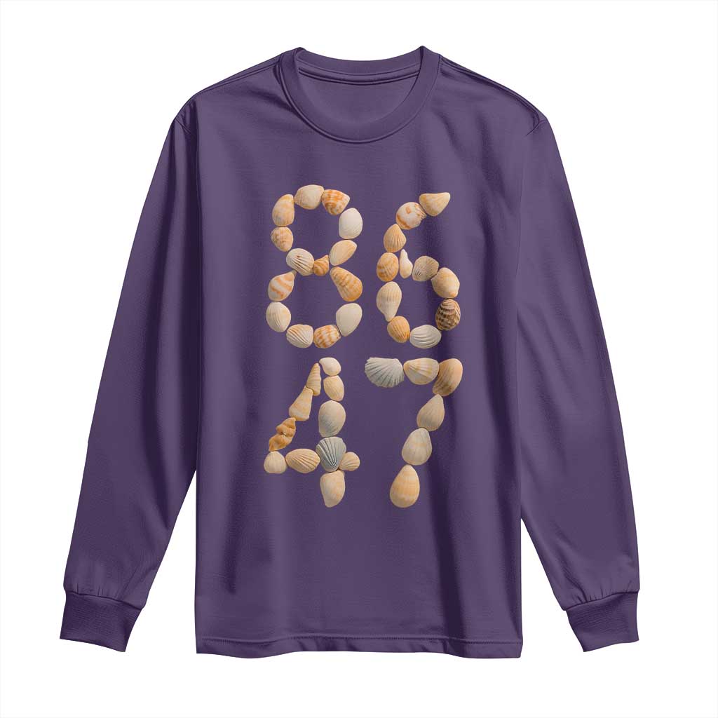 86 47 Seashell Subtle Summer Coastal Graphic Long Sleeve Shirt Viral Beach Walk Political Satire TS02 Purple Print Your Wear