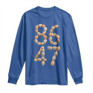 86 47 Seashell Subtle Summer Coastal Graphic Long Sleeve Shirt Viral Beach Walk Political Satire TS02 Royal Blue Print Your Wear