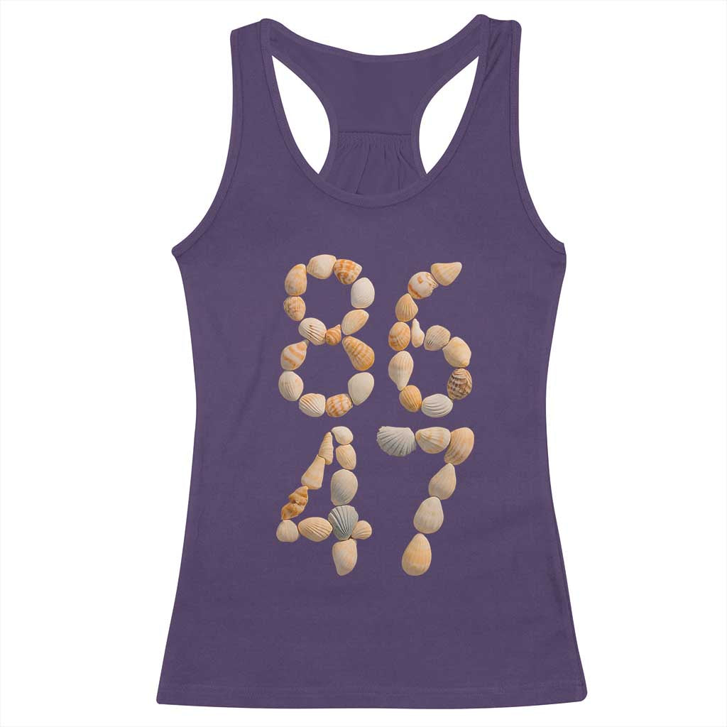 86 47 Seashell Subtle Summer Coastal Graphic Racerback Tank Top Viral Beach Walk Political Satire TS02 Purple Print Your Wear