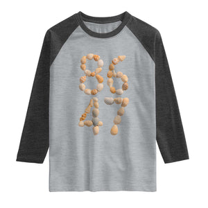 86 47 Seashell Subtle Summer Coastal Graphic Raglan Shirt Viral Beach Walk Political Satire TS02 Heather Gray Heather Charcoal Print Your Wear