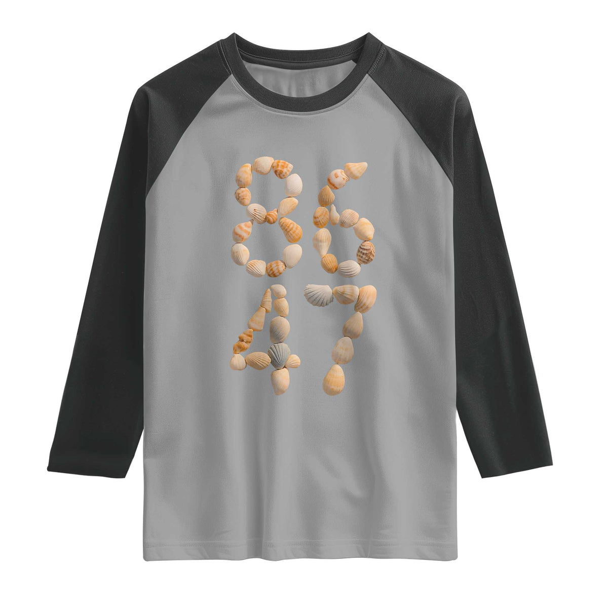 86 47 Seashell Subtle Summer Coastal Graphic Raglan Shirt Viral Beach Walk Political Satire TS02 Sport Gray Black Print Your Wear