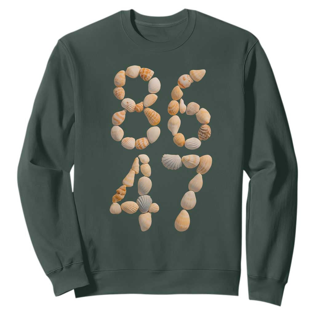 86 47 Seashell Subtle Summer Coastal Graphic Sweatshirt Viral Beach Walk Political Satire TS02 Dark Forest Green Print Your Wear