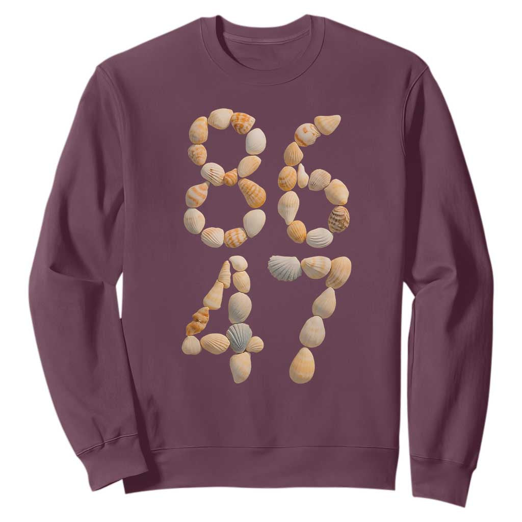 86 47 Seashell Subtle Summer Coastal Graphic Sweatshirt Viral Beach Walk Political Satire TS02 Maroon Print Your Wear