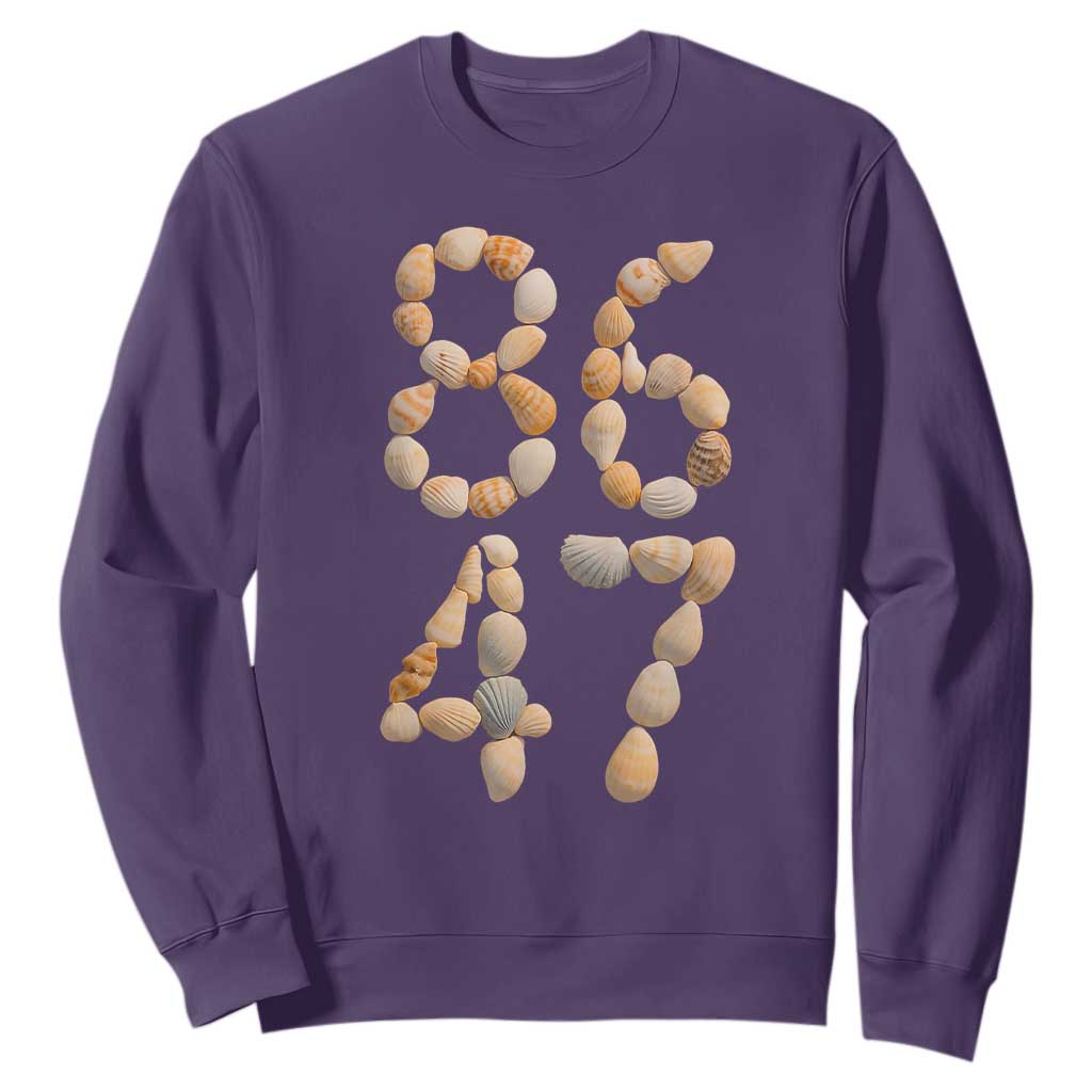 86 47 Seashell Subtle Summer Coastal Graphic Sweatshirt Viral Beach Walk Political Satire TS02 Purple Print Your Wear