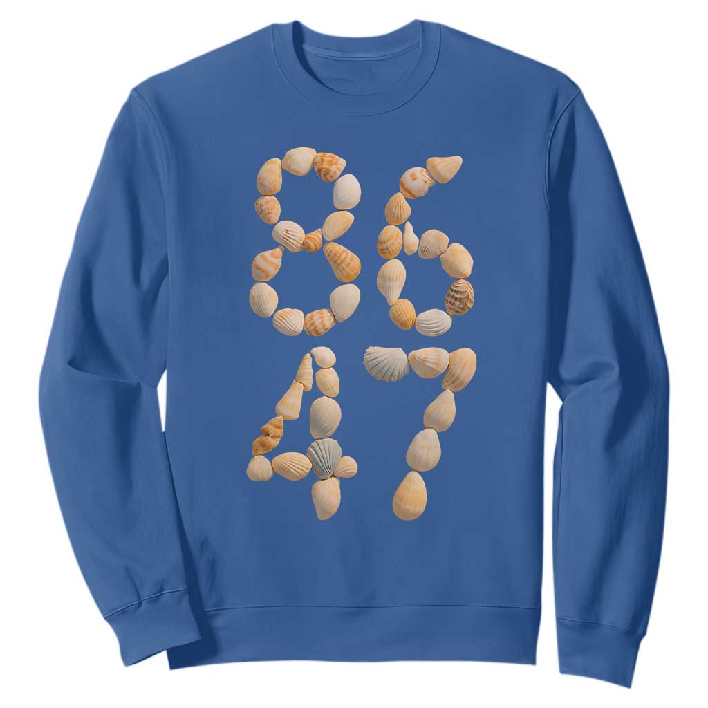 86 47 Seashell Subtle Summer Coastal Graphic Sweatshirt Viral Beach Walk Political Satire TS02 Royal Blue Print Your Wear