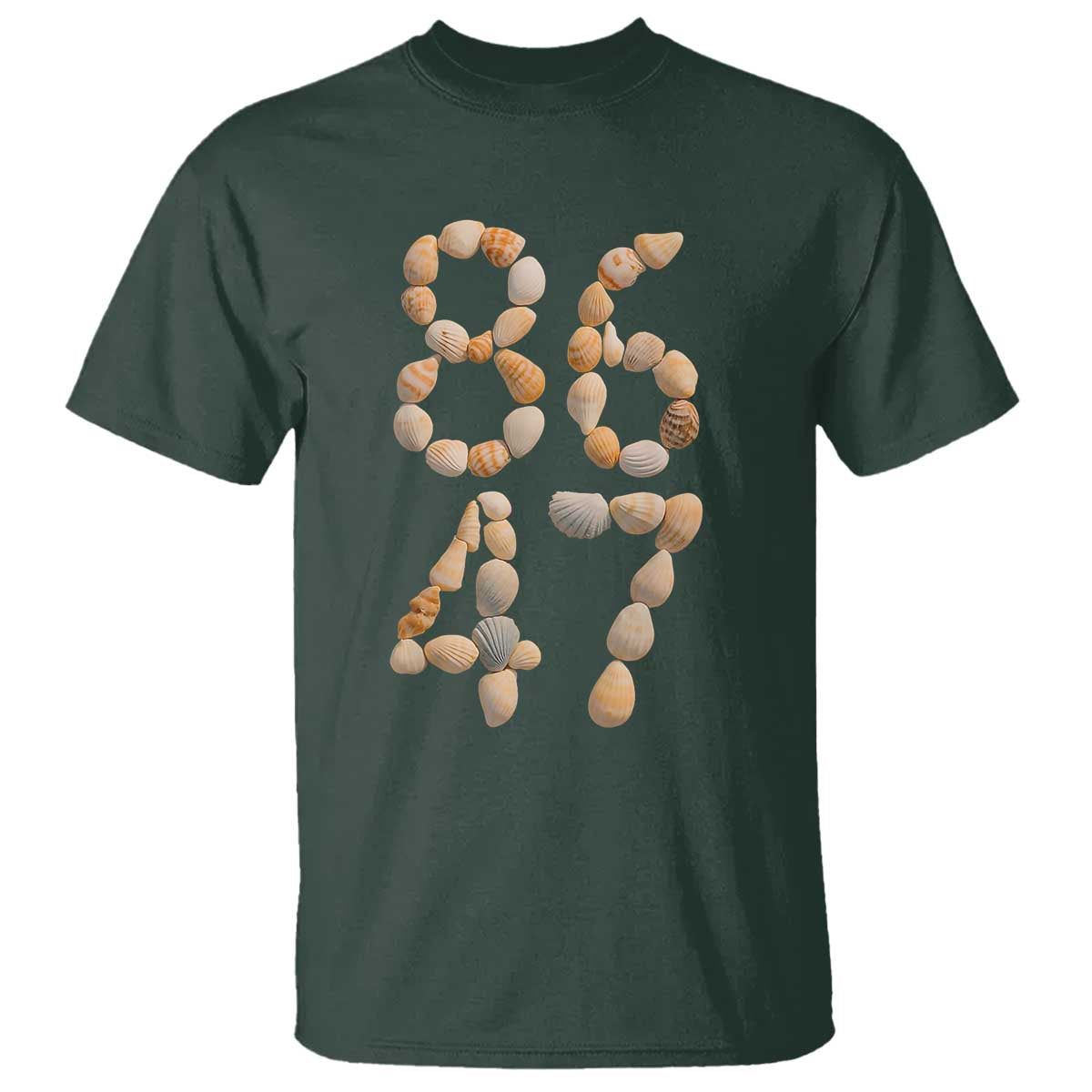 86 47 Seashell Subtle Summer Coastal Graphic T Shirt Viral Beach Walk Political Satire TS02 Dark Forest Green Print Your Wear