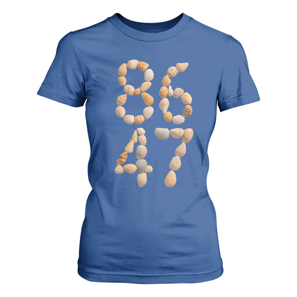 86 47 Seashell Subtle Summer Coastal Graphic T Shirt For Women Viral Beach Walk Political Satire TS02 Royal Blue Print Your Wear