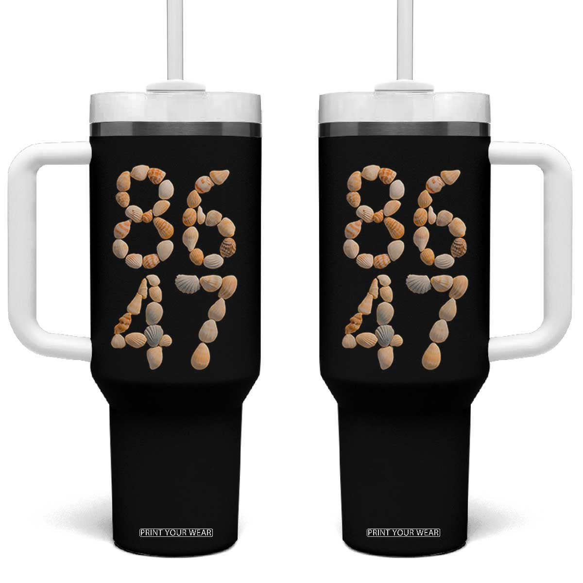 86 47 Seashell Subtle Summer Coastal Graphic Tumbler With Handle Viral Beach Walk Political Satire TS02 One Size: 40 oz Black Print Your Wear