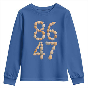 86 47 Seashell Subtle Summer Coastal Graphic Youth Sweatshirt Viral Beach Walk Political Satire TS02 Royal Blue Print Your Wear