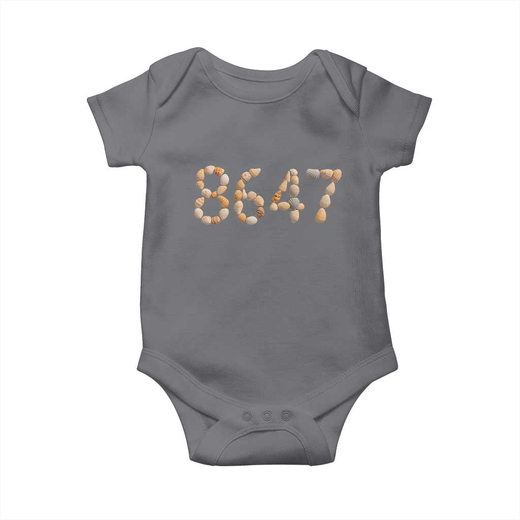 86 47 Seashell Beach Walk Graphic Baby Onesie Subtle Coastal Summer Political Satire TS02 Charcoal Print Your Wear