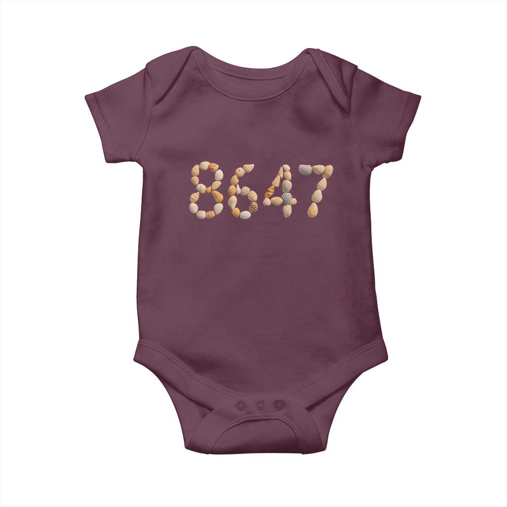86 47 Seashell Beach Walk Graphic Baby Onesie Subtle Coastal Summer Political Satire TS02 Maroon Print Your Wear