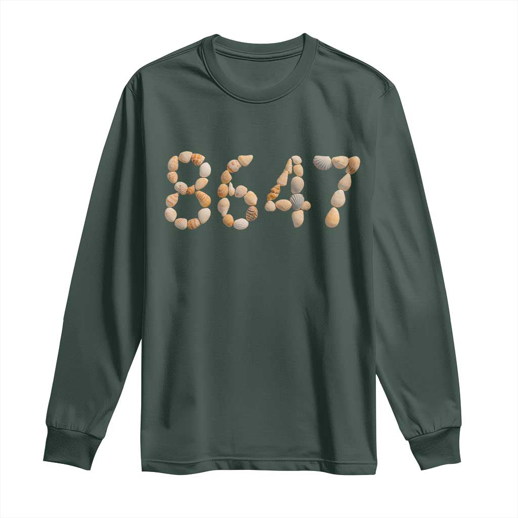 86 47 Seashell Beach Walk Graphic Long Sleeve Shirt Subtle Coastal Summer Political Satire TS02 Dark Forest Green Print Your Wear