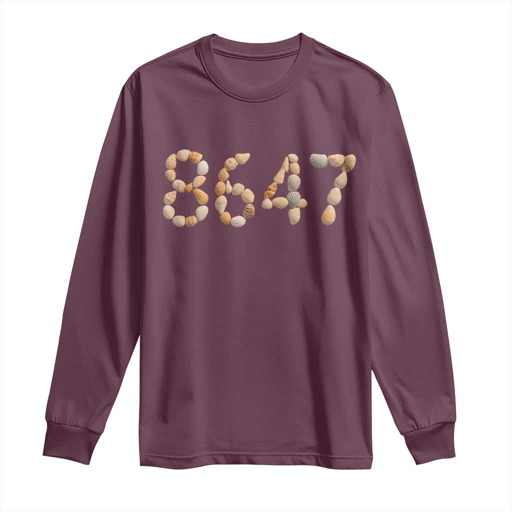 86 47 Seashell Beach Walk Graphic Long Sleeve Shirt Subtle Coastal Summer Political Satire TS02 Maroon Print Your Wear