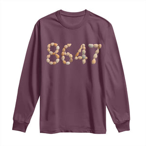86 47 Seashell Beach Walk Graphic Long Sleeve Shirt Subtle Coastal Summer Political Satire TS02 Maroon Print Your Wear