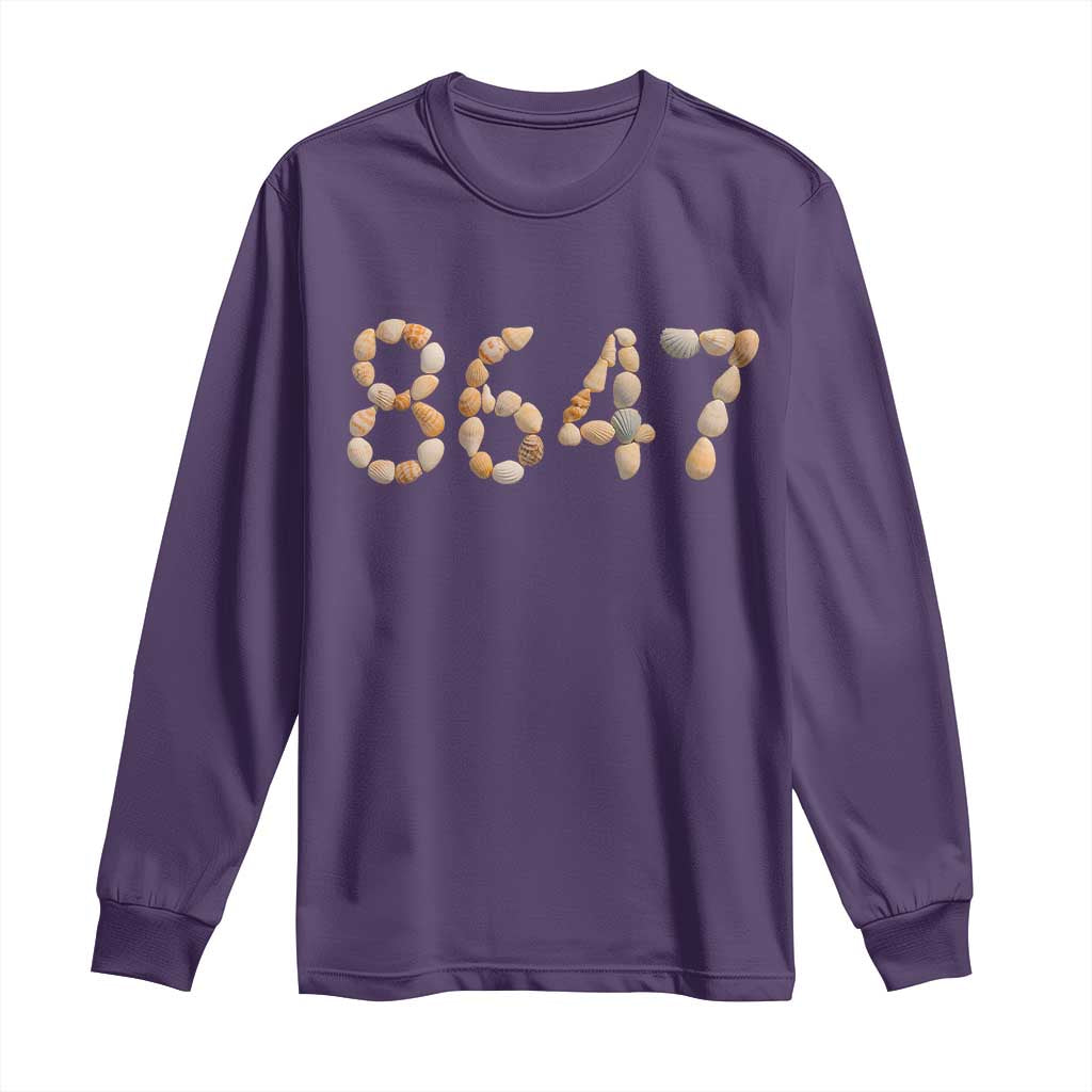 86 47 Seashell Beach Walk Graphic Long Sleeve Shirt Subtle Coastal Summer Political Satire TS02 Purple Print Your Wear