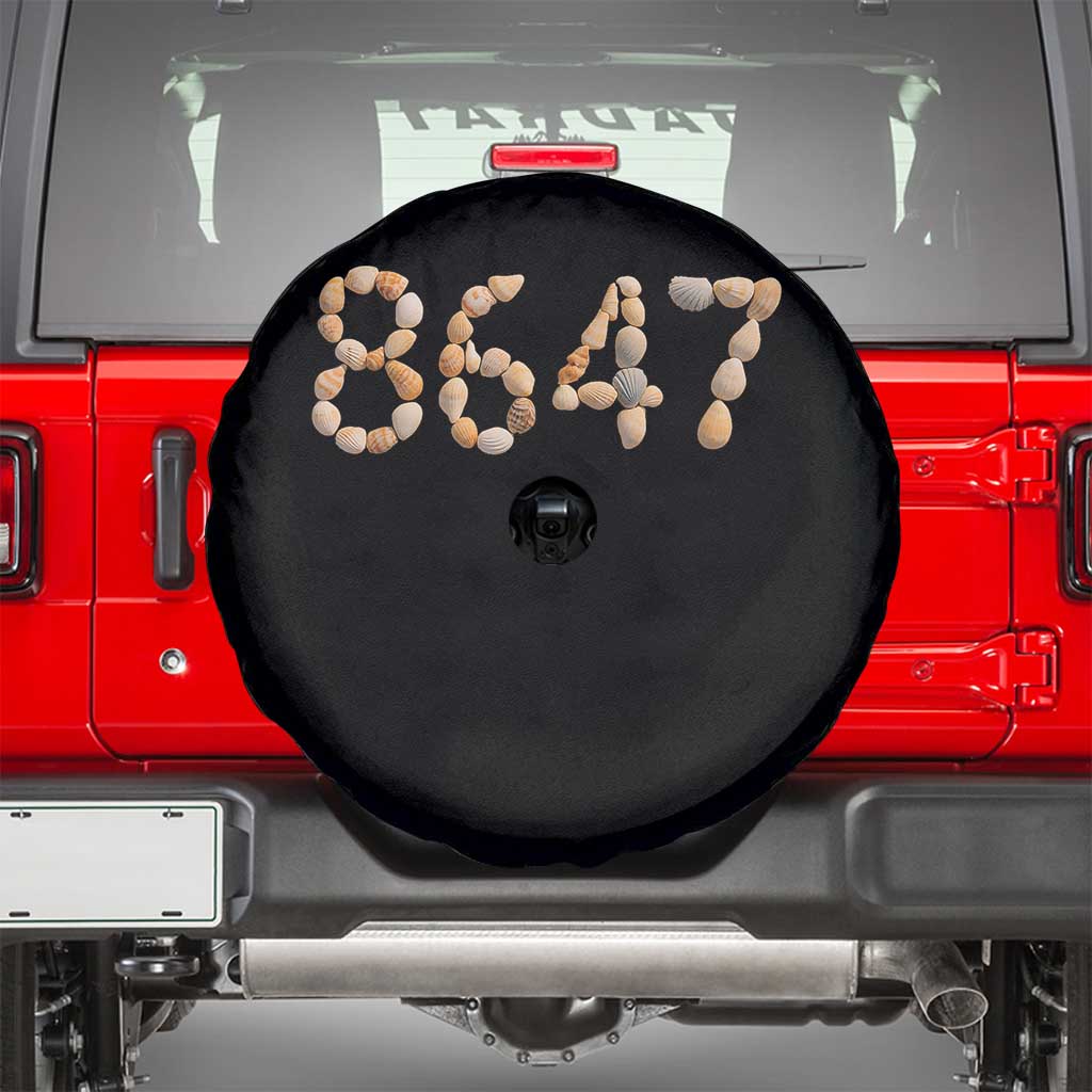 86 47 Seashell Beach Walk Graphic Spare Tire Cover Subtle Coastal Summer Political Satire TS02 Black Print Your Wear