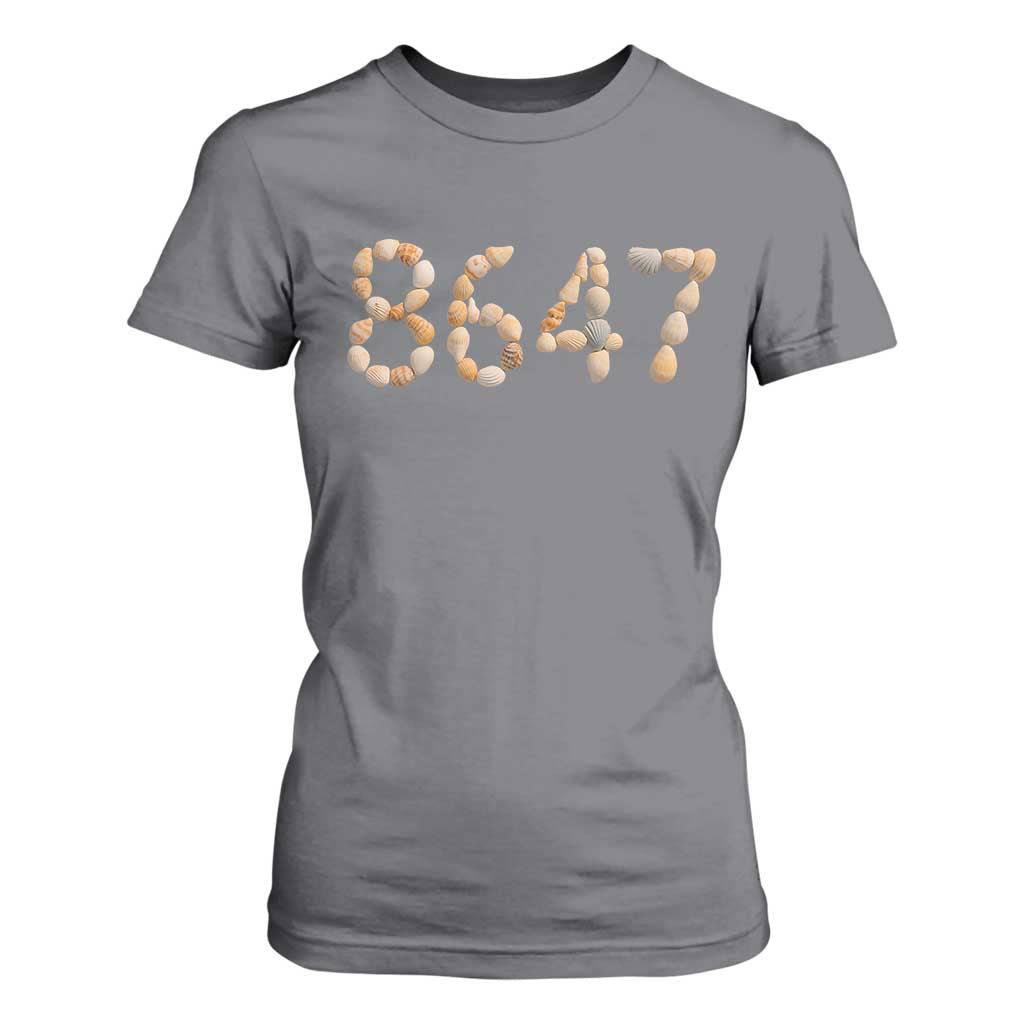 86 47 Seashell Beach Walk Graphic T Shirt For Women Subtle Coastal Summer Political Satire TS02 Charcoal Print Your Wear