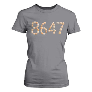 86 47 Seashell Beach Walk Graphic T Shirt For Women Subtle Coastal Summer Political Satire TS02 Charcoal Print Your Wear