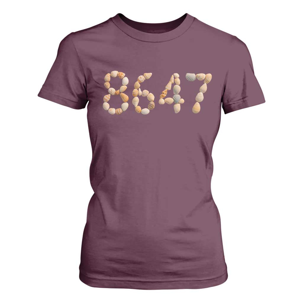 86 47 Seashell Beach Walk Graphic T Shirt For Women Subtle Coastal Summer Political Satire TS02 Maroon Print Your Wear