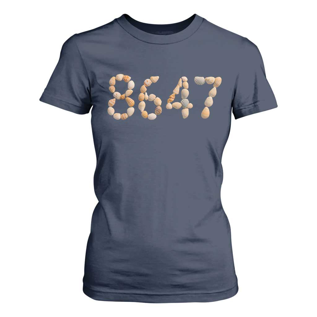 86 47 Seashell Beach Walk Graphic T Shirt For Women Subtle Coastal Summer Political Satire TS02 Navy Print Your Wear