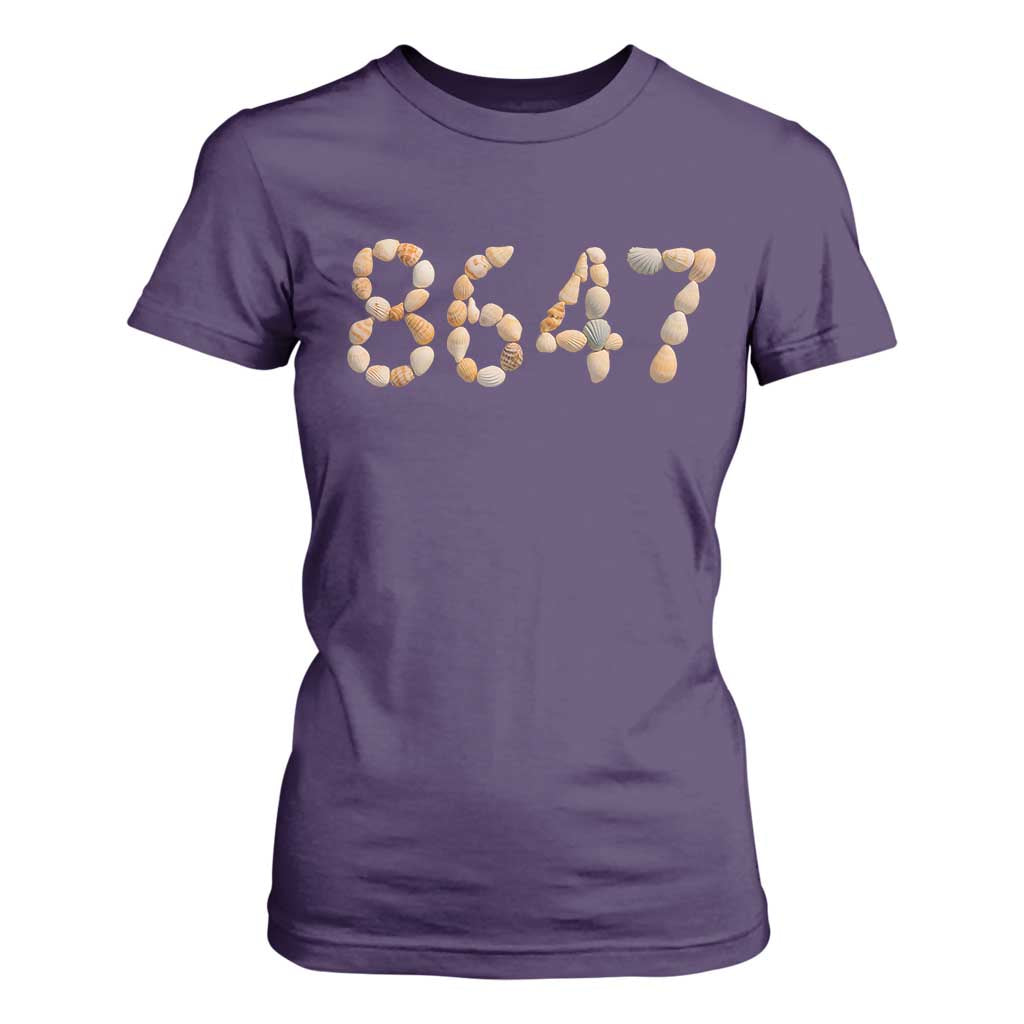 86 47 Seashell Beach Walk Graphic T Shirt For Women Subtle Coastal Summer Political Satire TS02 Purple Print Your Wear